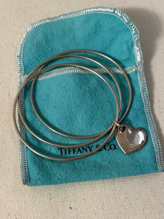 Tiffany & Co. Jewelry - Tiffany & Co. Sterling Silver 925 Three Bangle Bracelet W/Heart Charm W/Pouch
